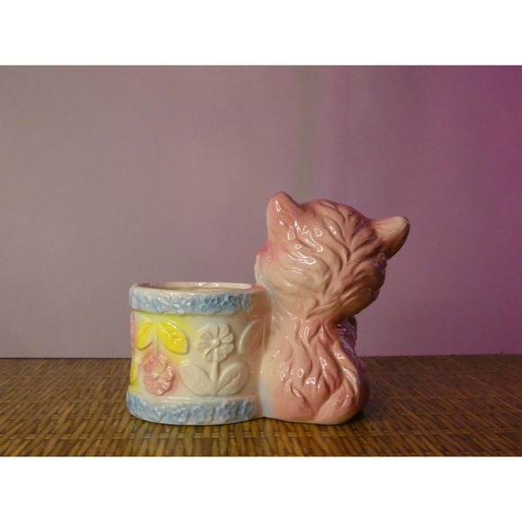 Vintage Pink Anthropomorphic Cat KLC Japan Planter - Picture 3 of 6